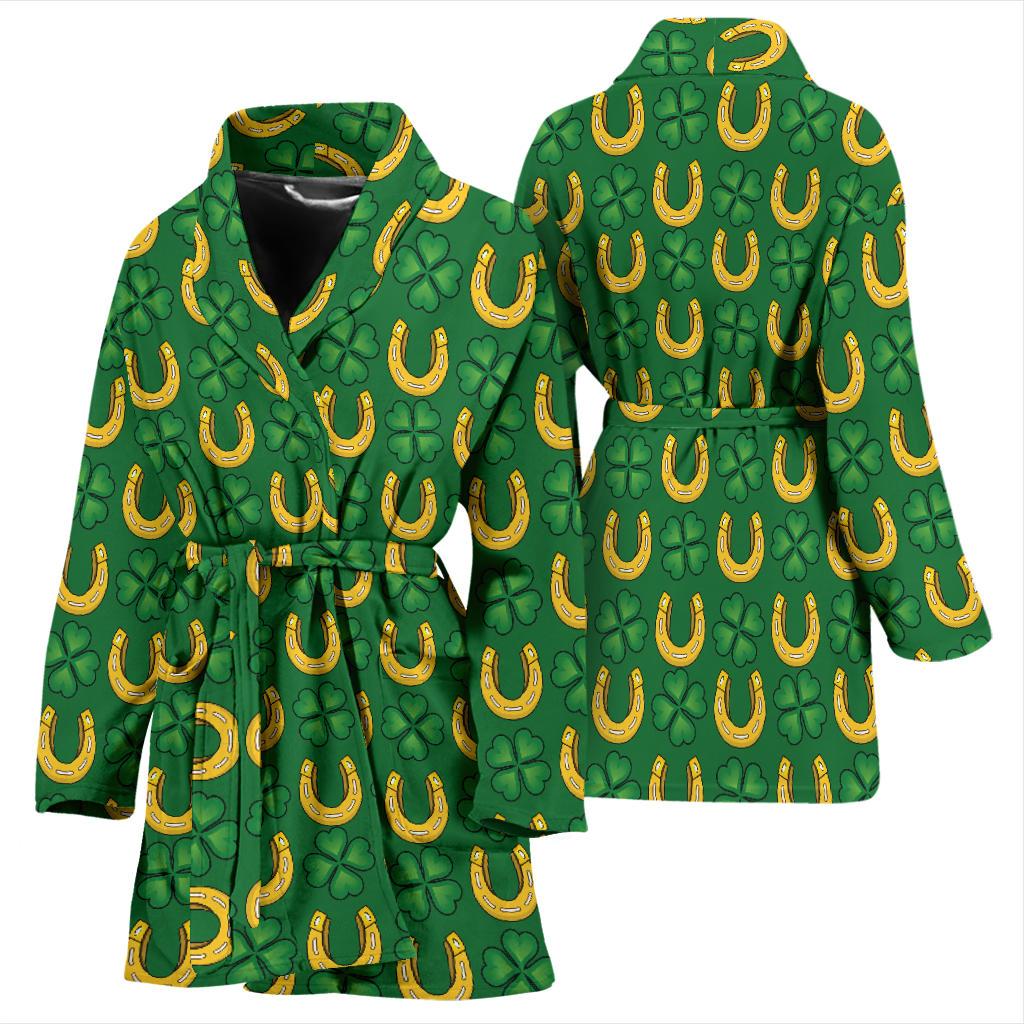 Shamrock Horseshoes Print Pattern Women Bath Robe-JTAMIGO.COM