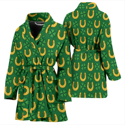 Shamrock Horseshoes Print Pattern Women Bath Robe-JTAMIGO.COM