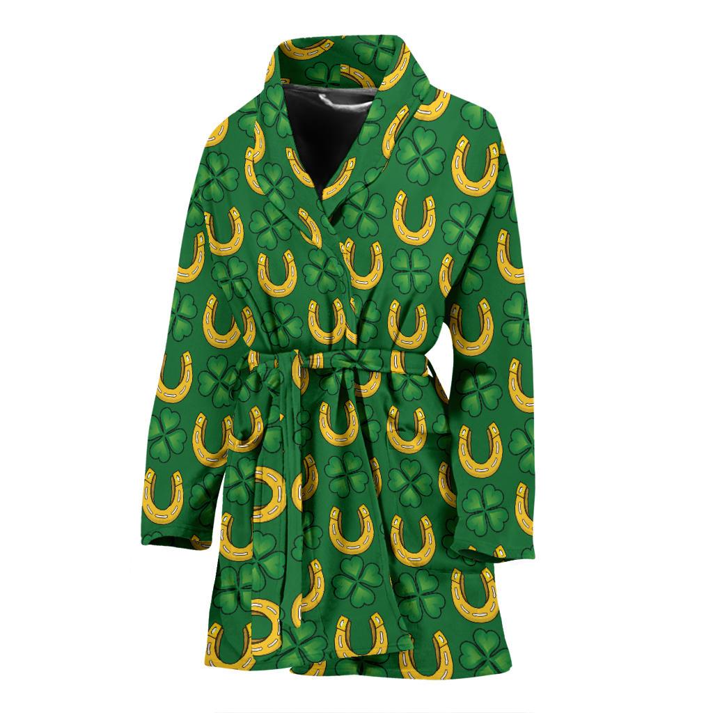 Shamrock Horseshoes Print Pattern Women Bath Robe-JTAMIGO.COM