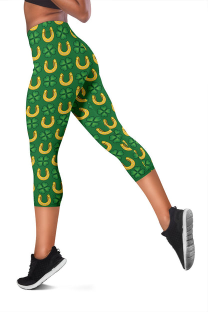 Shamrock Horseshoes Print Pattern Women Capris