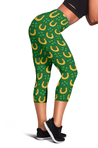 Shamrock Horseshoes Print Pattern Women Capris