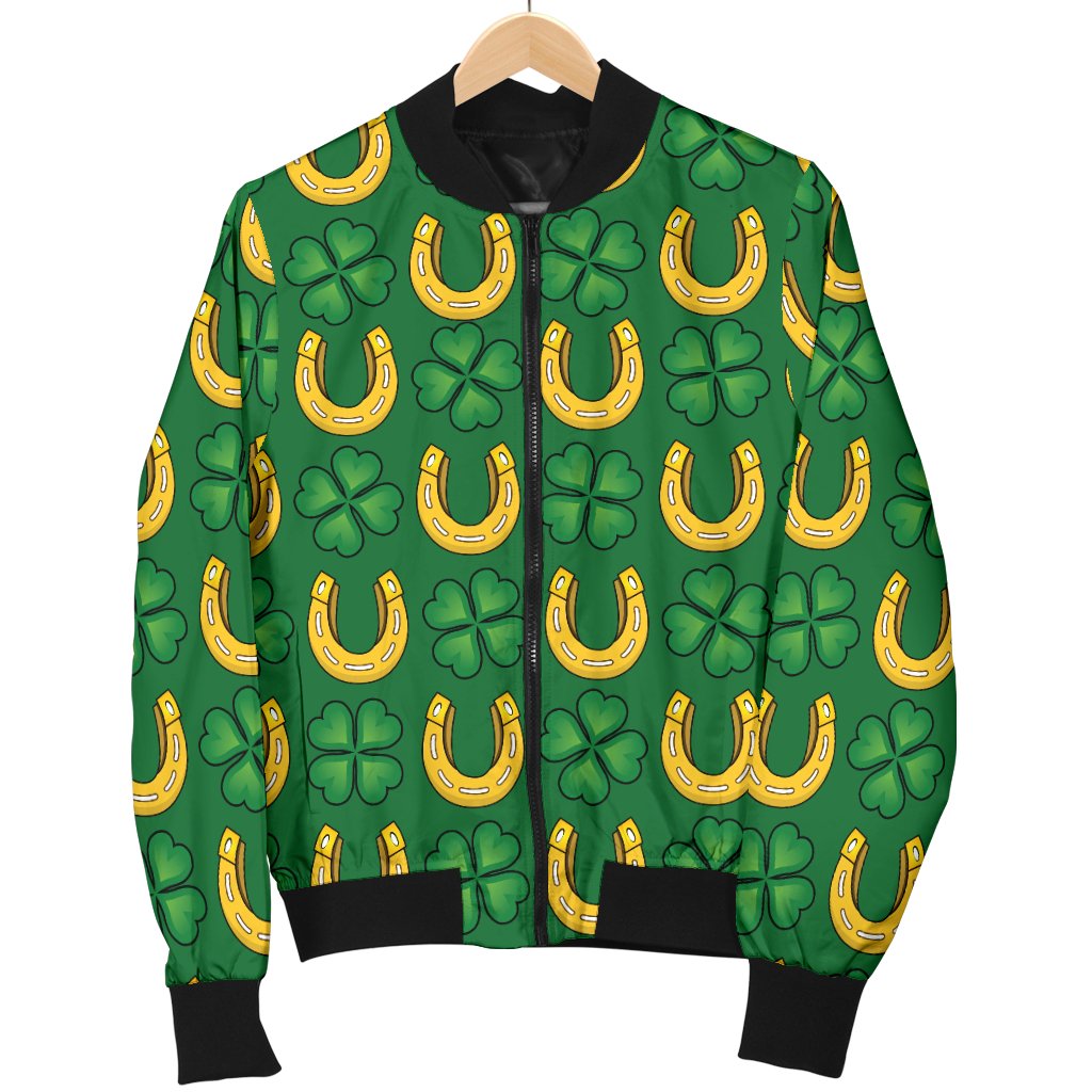 Shamrock Horseshoes Print Pattern Women Casual Bomber Jacket