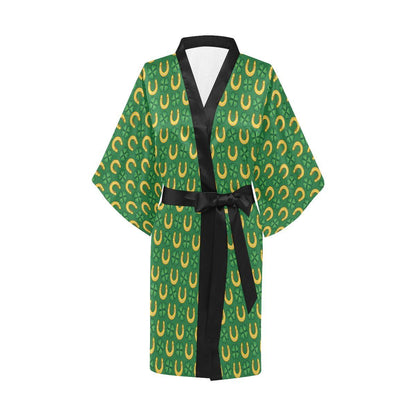 Shamrock Horseshoes Print Pattern Women Short Kimono Robe