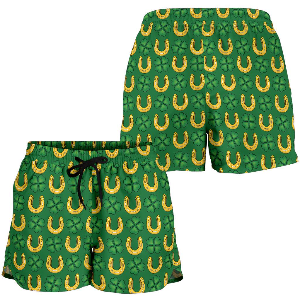 Shamrock Horseshoes Print Pattern Women Shorts-JTAMIGO.COM