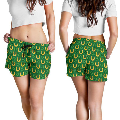 Shamrock Horseshoes Print Pattern Women Shorts-JTAMIGO.COM