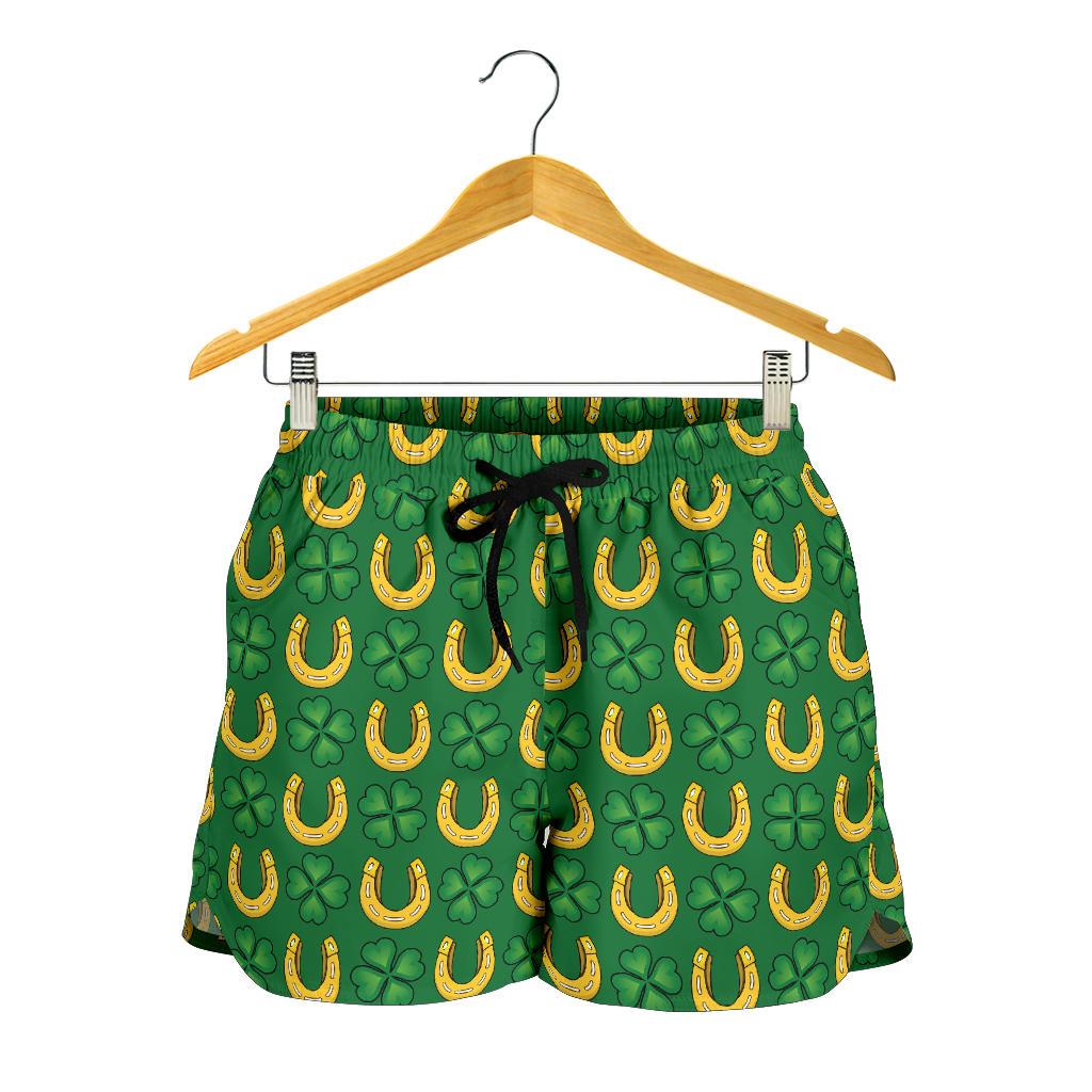 Shamrock Horseshoes Print Pattern Women Shorts-JTAMIGO.COM