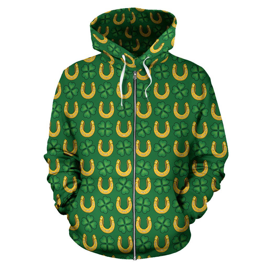 Shamrock Horseshoes Print Pattern Zip Up Hoodie