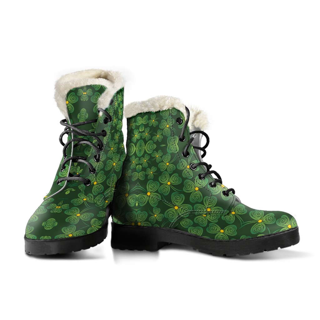 Shamrock Pattern Faux Fur Leather Boots-JTAMIGO.COM
