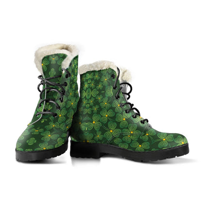 Shamrock Pattern Faux Fur Leather Boots-JTAMIGO.COM