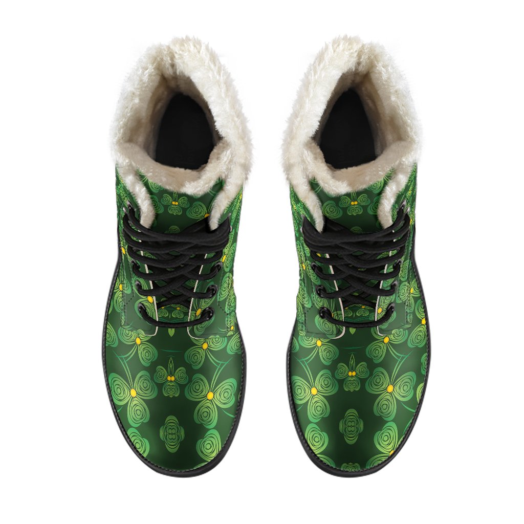 Shamrock Pattern Faux Fur Leather Boots-JTAMIGO.COM