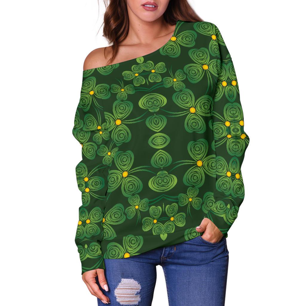 Shamrock Pattern Off Shoulder Sweatshirt