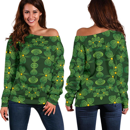 Shamrock Pattern Off Shoulder Sweatshirt