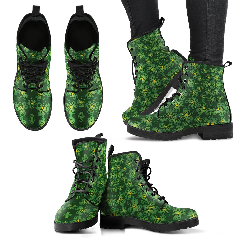 Shamrock Pattern Women Leather Boots-JTAMIGO.COM