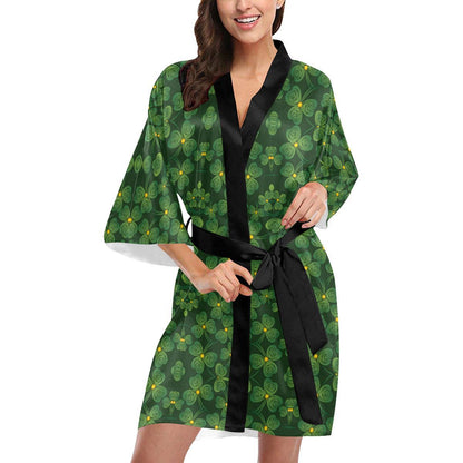 Shamrock Pattern Women Short Kimono Robe