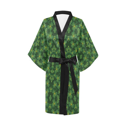 Shamrock Pattern Women Short Kimono Robe