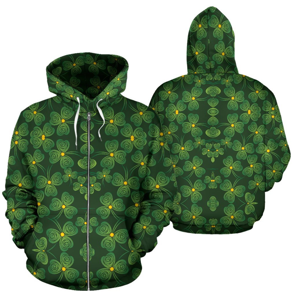 Shamrock Pattern Zip Up Hoodie