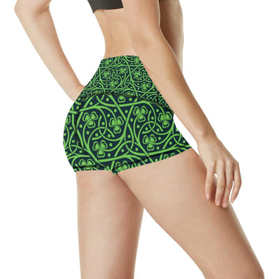 Shamrock Themed Print High Waisted Spandex Shorts-JTAMIGO.COM