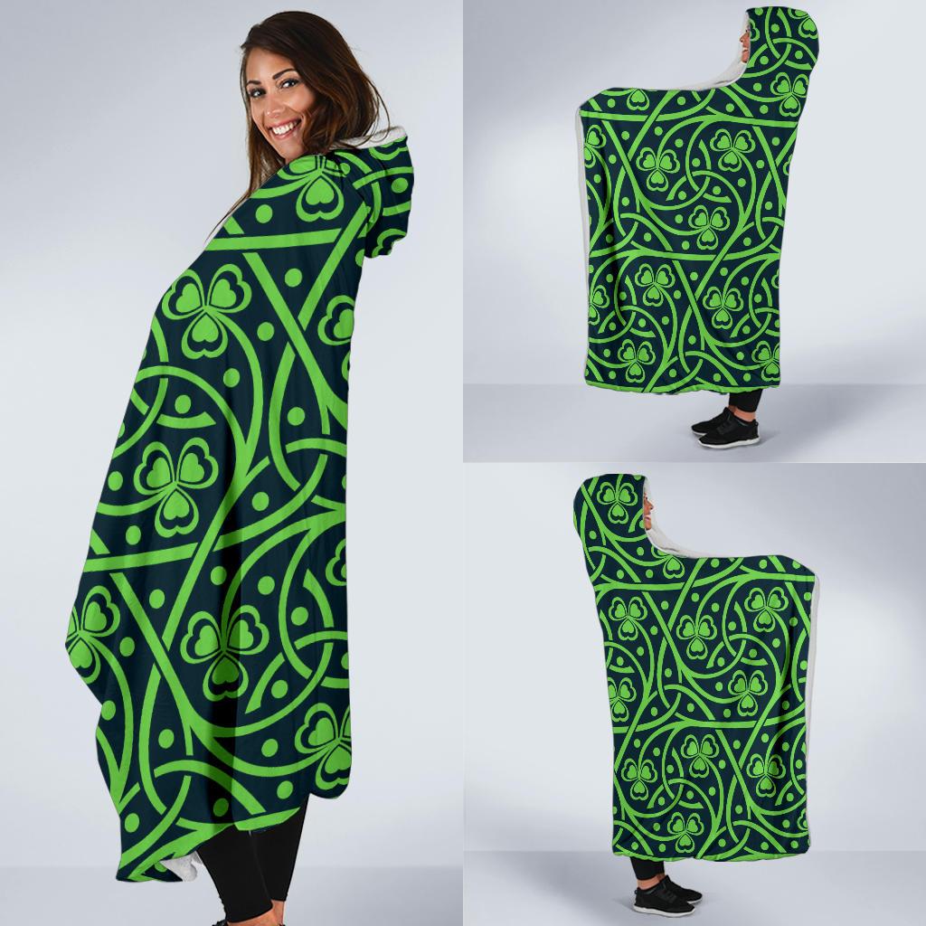 Shamrock Themed Print Hooded Blanket-JTAMIGO.COM