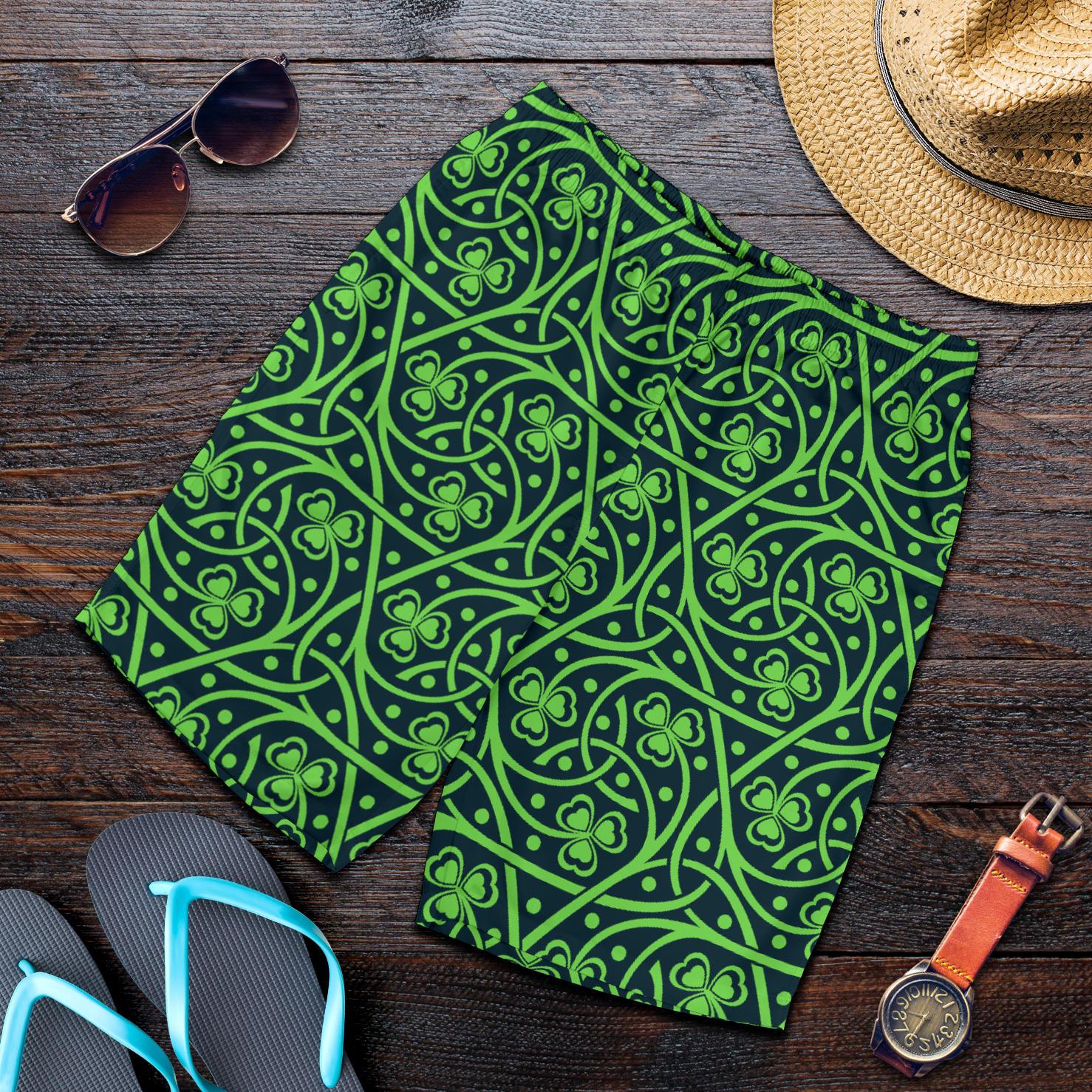 Shamrock Themed Print Mens Shorts-JTAMIGO.COM