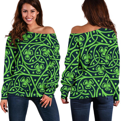 Shamrock Themed Print Off Shoulder Sweatshirt