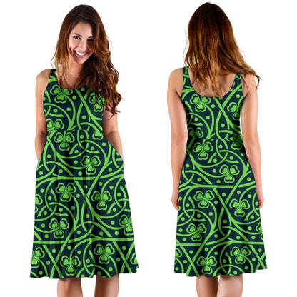 Shamrock Themed Print Sleeveless Dress