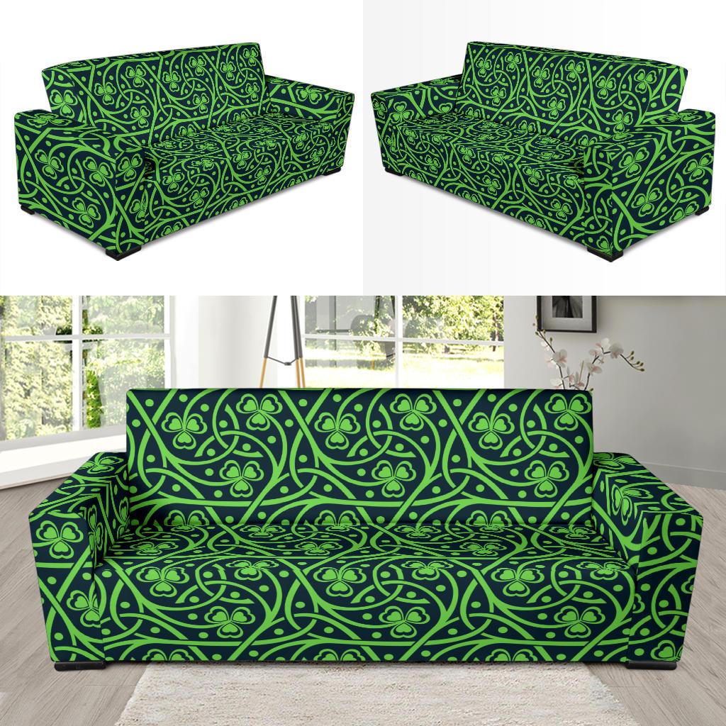 Shamrock Themed Print Sofa Slipcover-JTAMIGO.COM