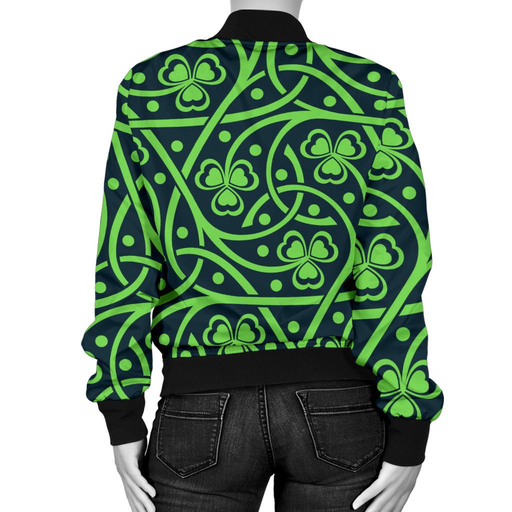 Shamrock Themed Print Women Casual Bomber Jacket