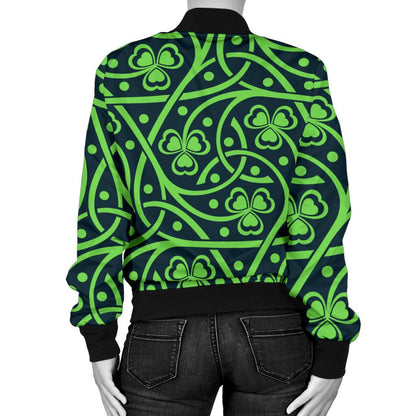 Shamrock Themed Print Women Casual Bomber Jacket