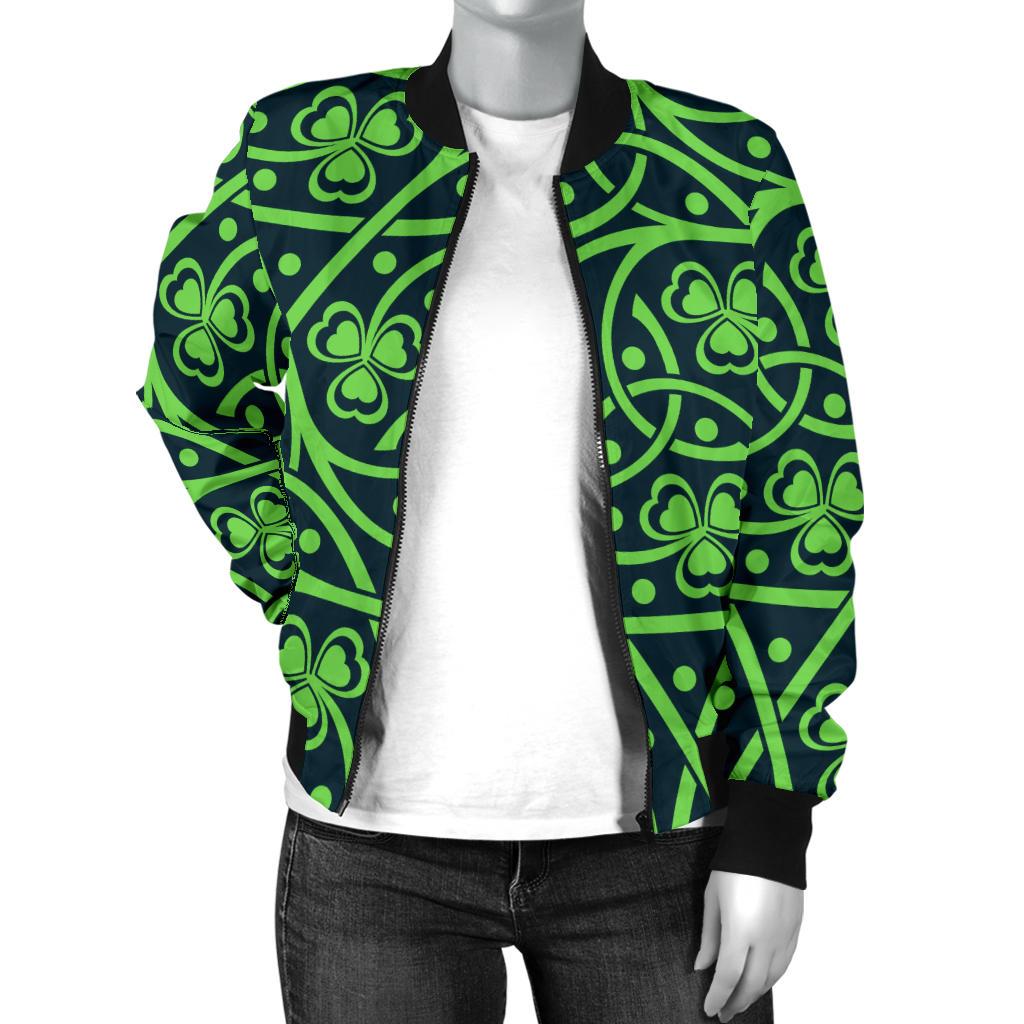 Shamrock Themed Print Women Casual Bomber Jacket