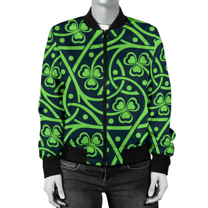 Shamrock Themed Print Women Casual Bomber Jacket