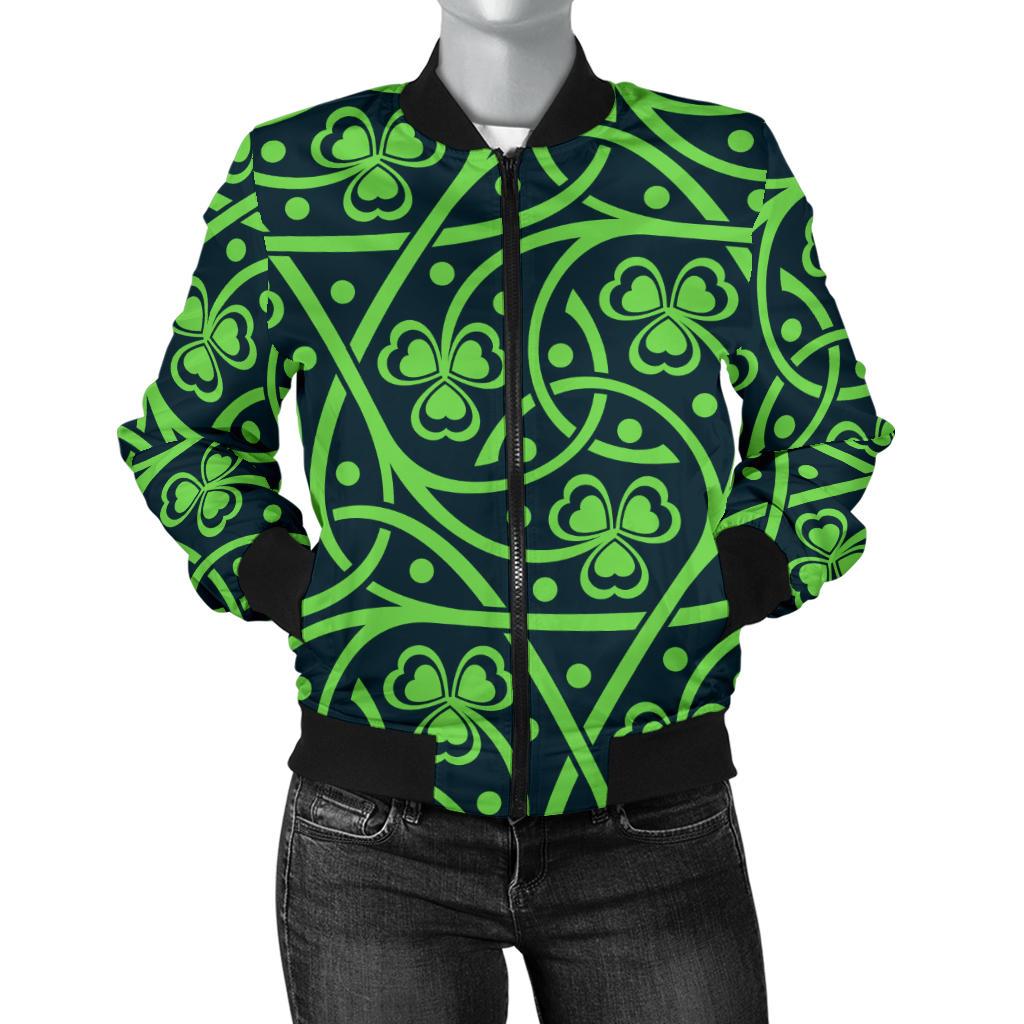 Shamrock Themed Print Women Casual Bomber Jacket