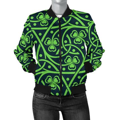 Shamrock Themed Print Women Casual Bomber Jacket