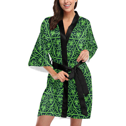 Shamrock Themed Print Women Short Kimono Robe