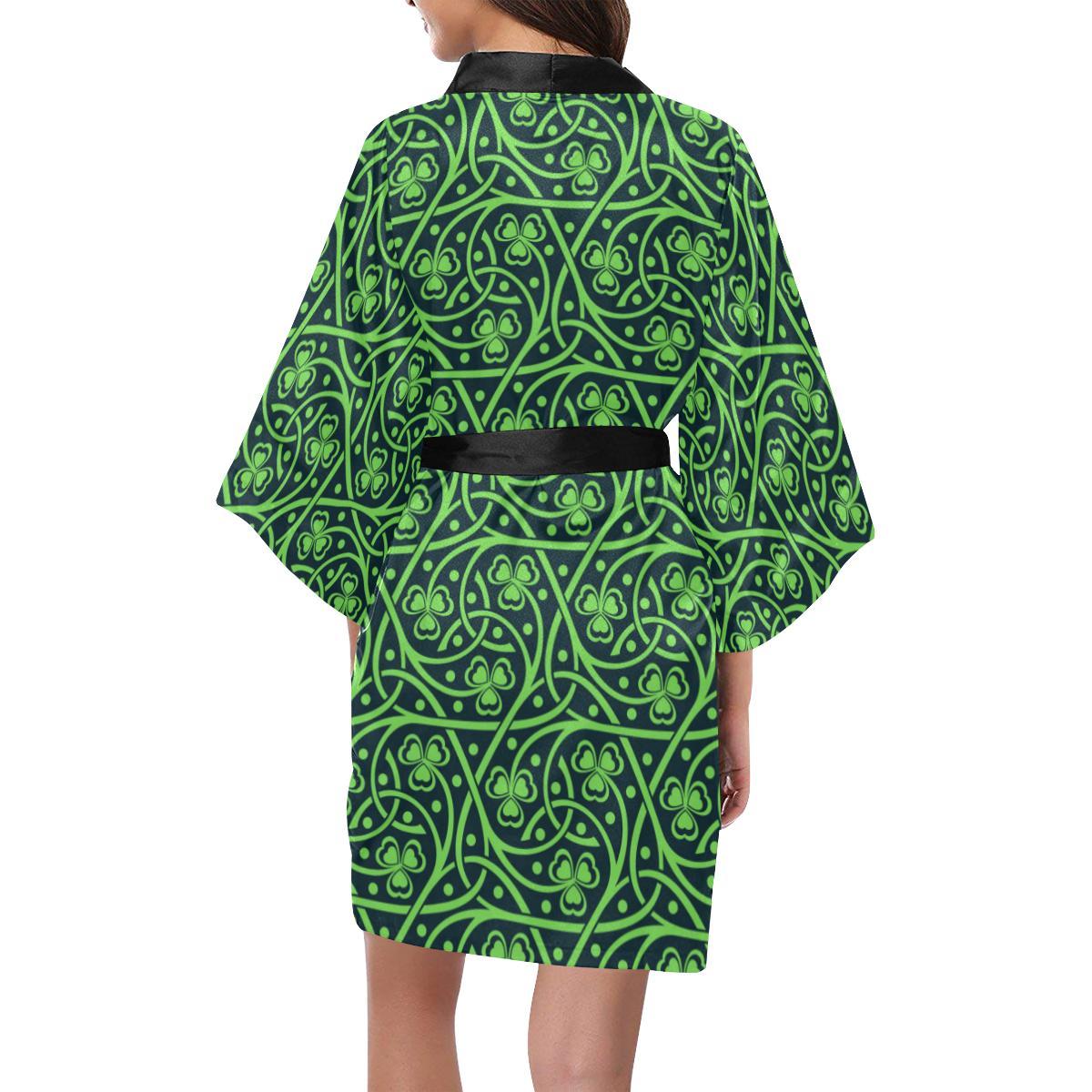 Shamrock Themed Print Women Short Kimono Robe