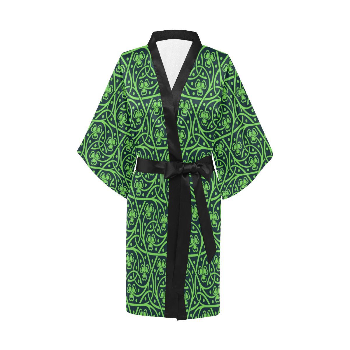 Shamrock Themed Print Women Short Kimono Robe
