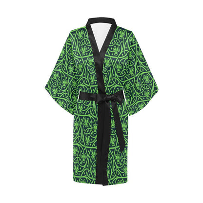 Shamrock Themed Print Women Short Kimono Robe