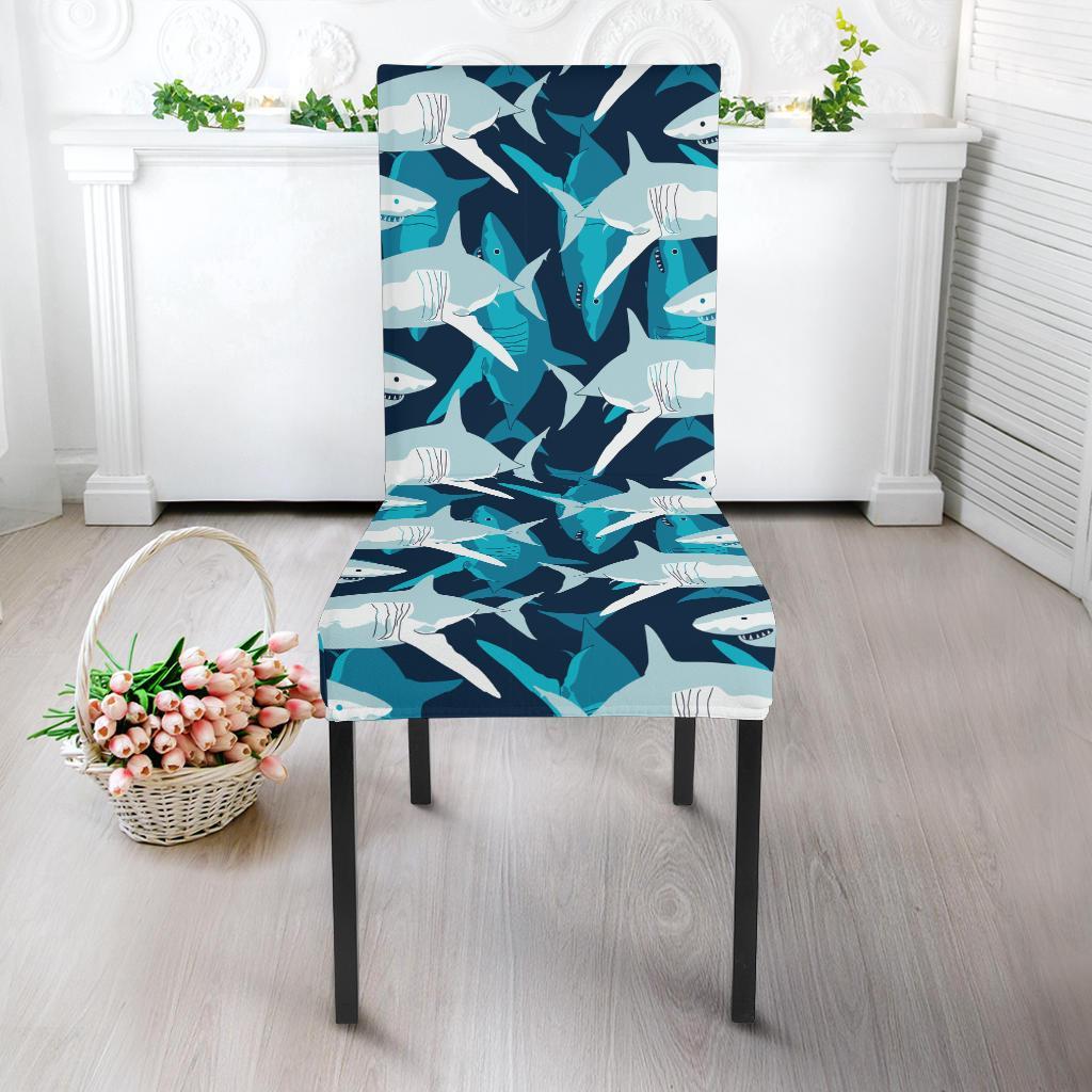 Shark Design Print Dining Chair Slipcover-JTAMIGO.COM