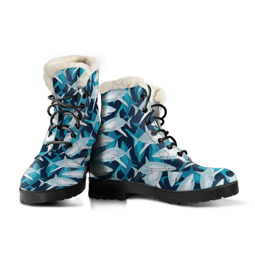 Shark Design Print Faux Fur Leather Boots-JTAMIGO.COM