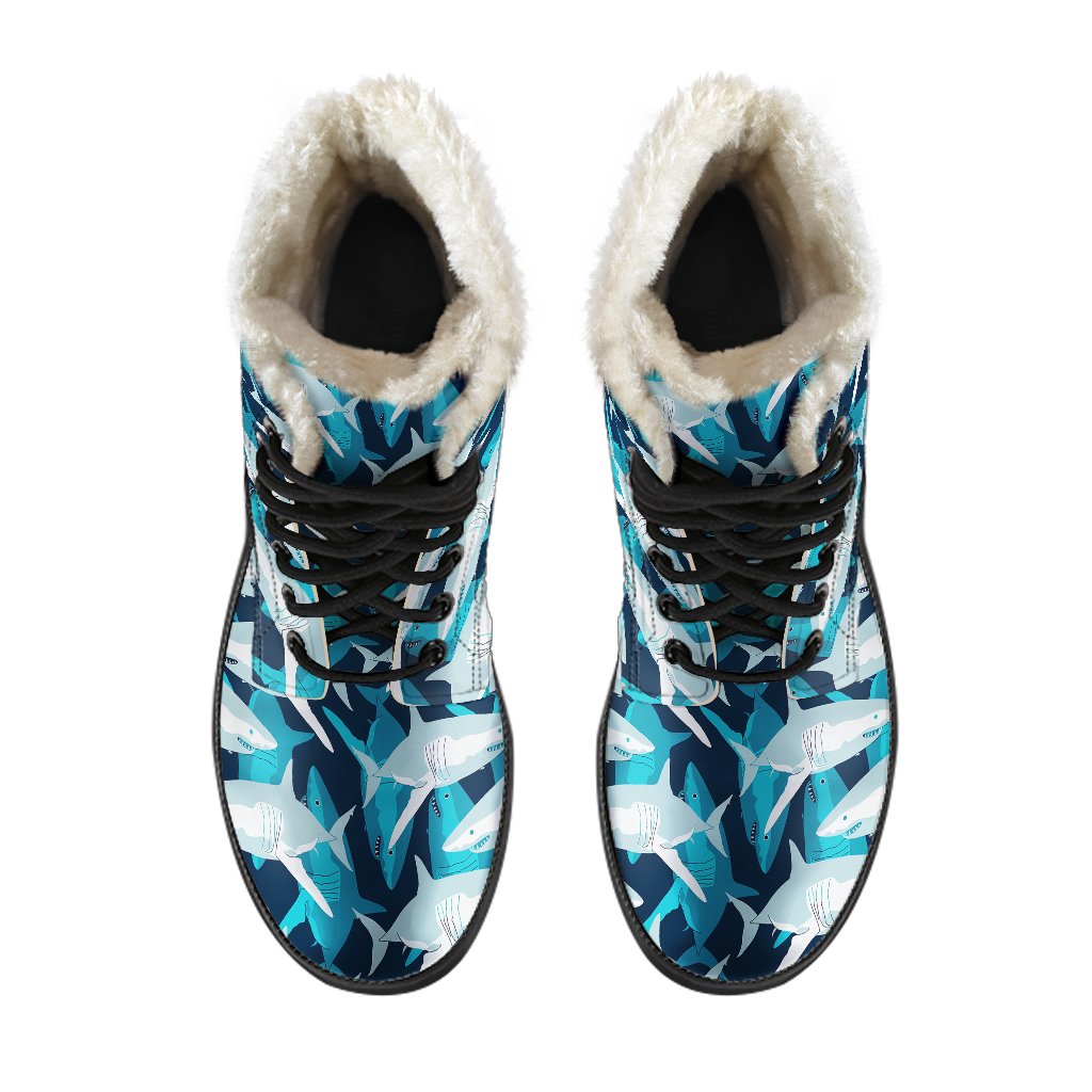 Shark Design Print Faux Fur Leather Boots-JTAMIGO.COM