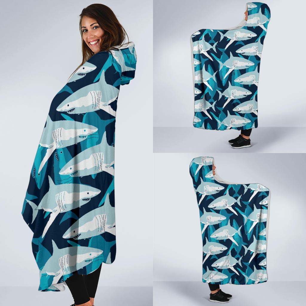 Shark Design Print Hooded Blanket-JTAMIGO.COM