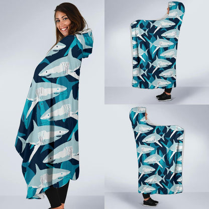 Shark Design Print Hooded Blanket-JTAMIGO.COM