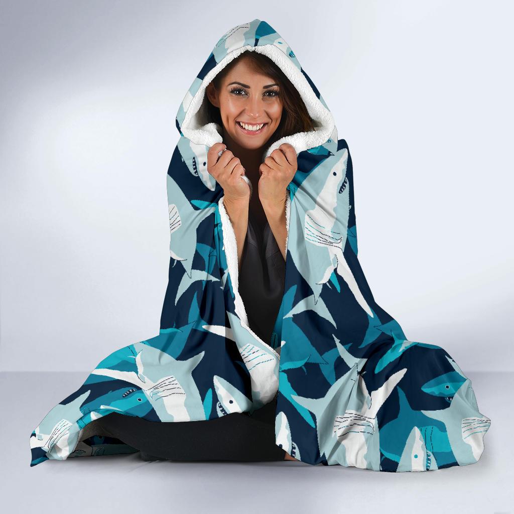 Shark Design Print Hooded Blanket-JTAMIGO.COM