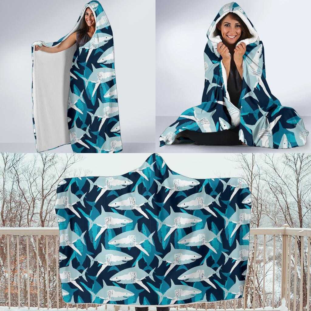 Shark Design Print Hooded Blanket-JTAMIGO.COM