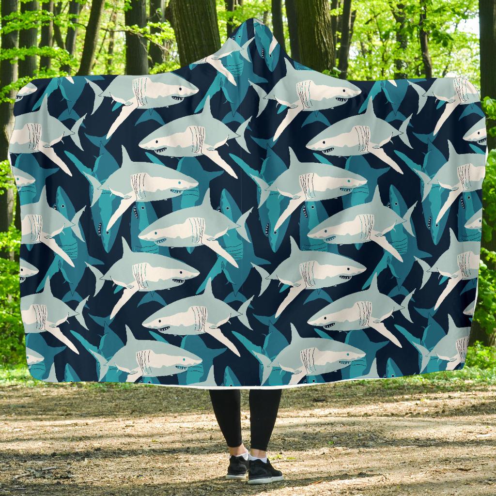 Shark Design Print Hooded Blanket-JTAMIGO.COM