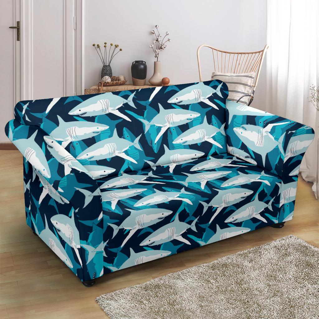 Shark Design Print Loveseat Slipcover-JTAMIGO.COM
