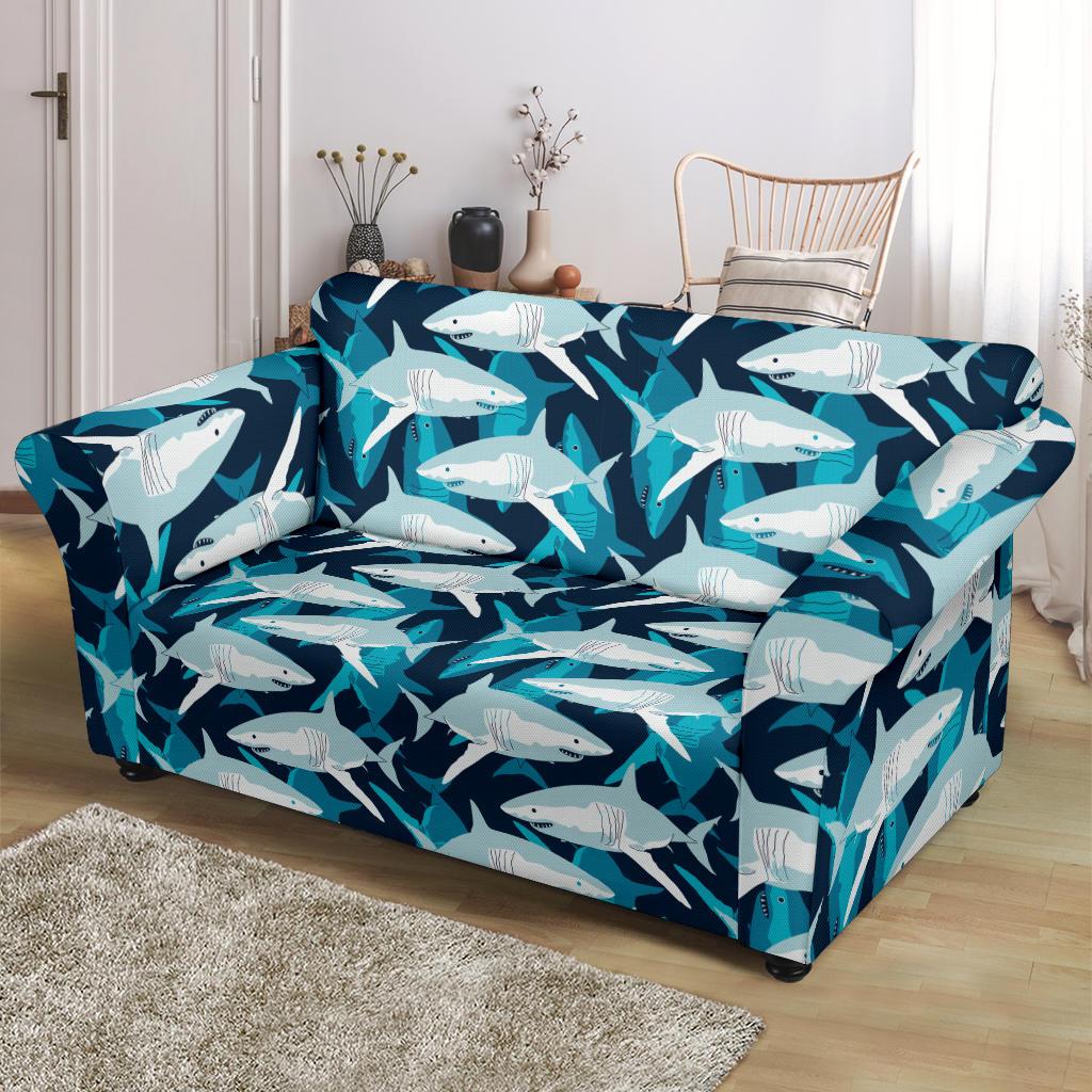 Shark Design Print Loveseat Slipcover-JTAMIGO.COM