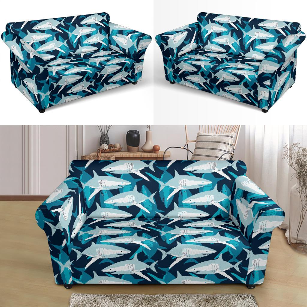 Shark Design Print Loveseat Slipcover-JTAMIGO.COM
