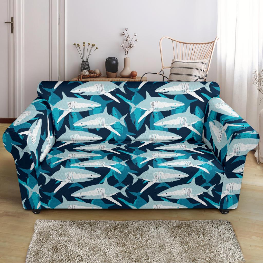 Shark Design Print Loveseat Slipcover-JTAMIGO.COM