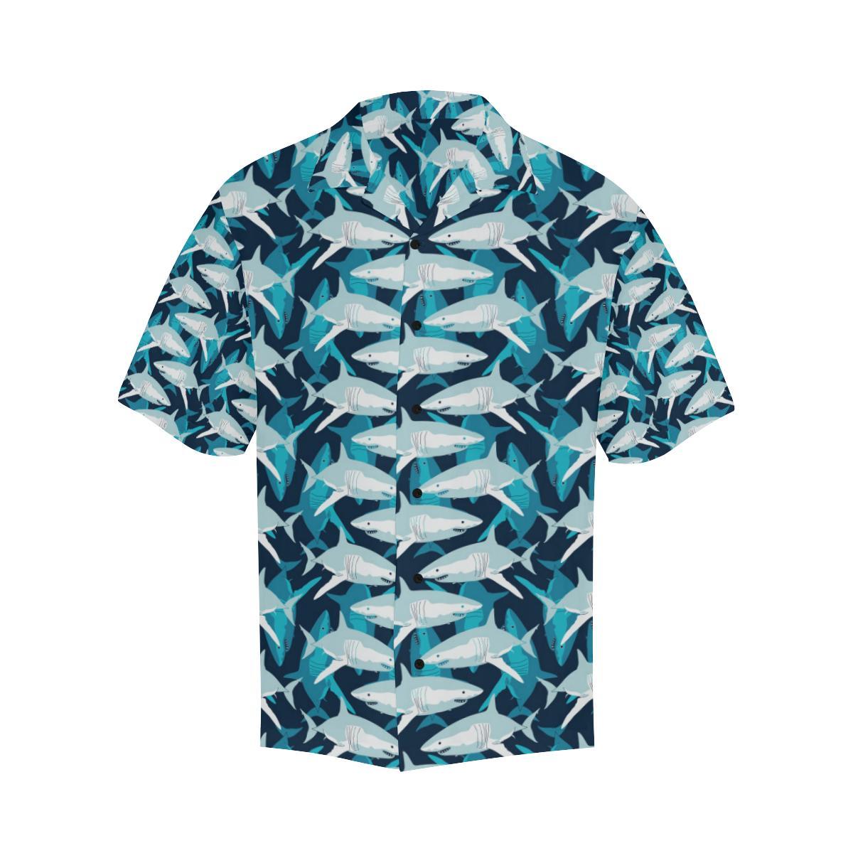Shark Design Print Men Aloha Hawaiian Shirt