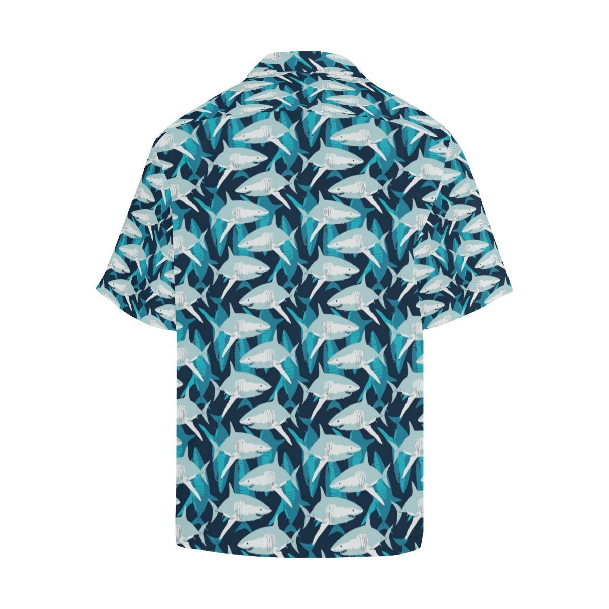 Shark Design Print Men Aloha Hawaiian Shirt